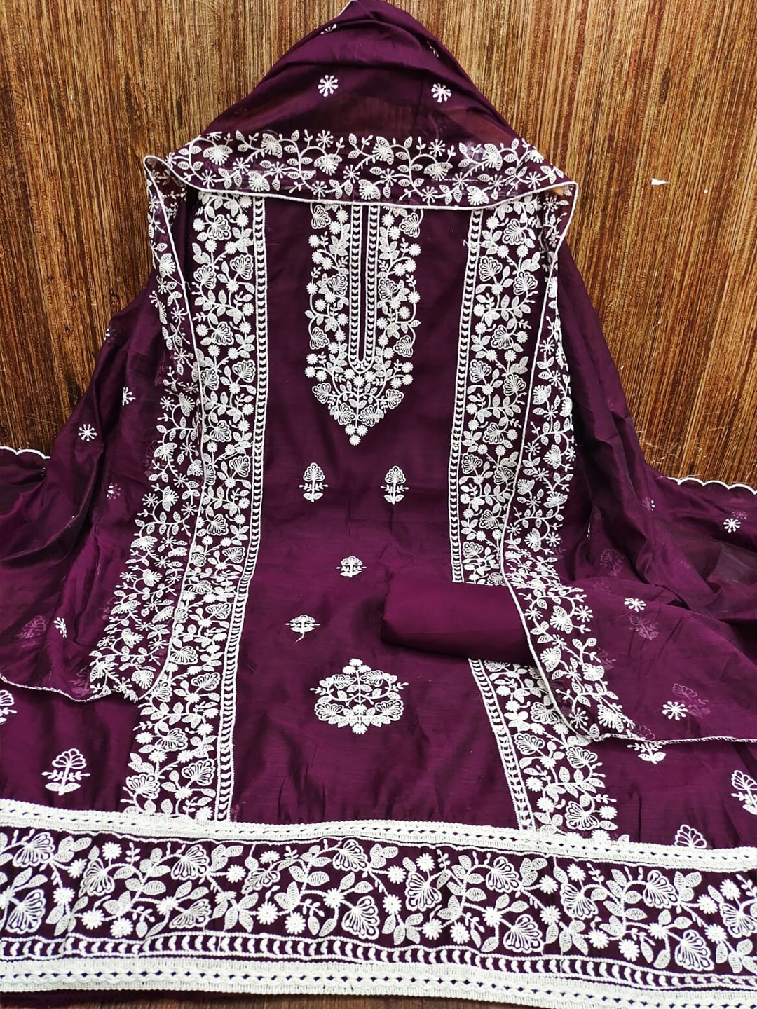 

KALINI Embroidered Chanderi Silk Unstitched Dress Material, Purple