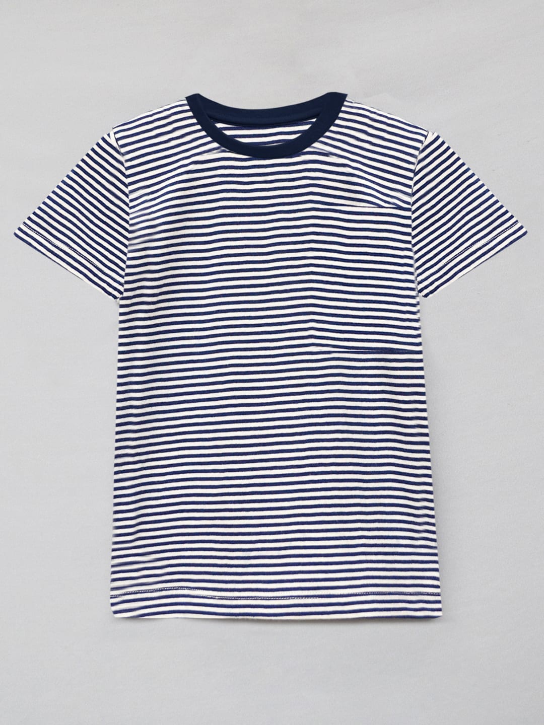 

A T U N Boys Striped Round Neck Cotton T-shirt, Navy blue