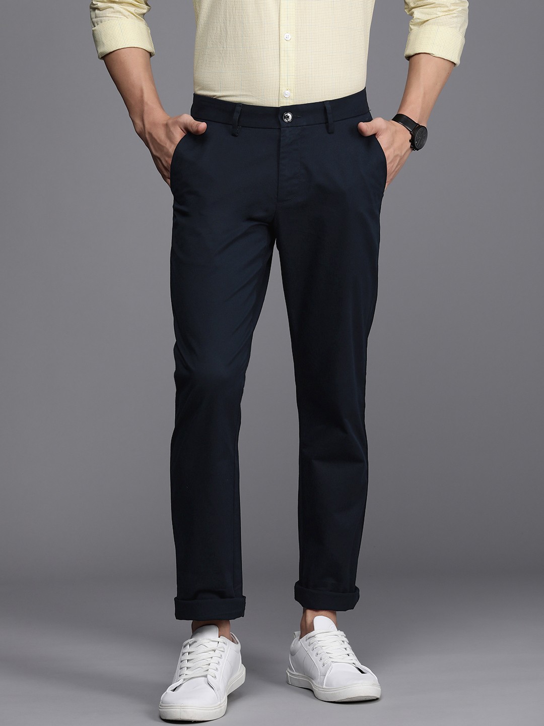 

Allen Solly Men Slim Fit Trousers, Navy blue