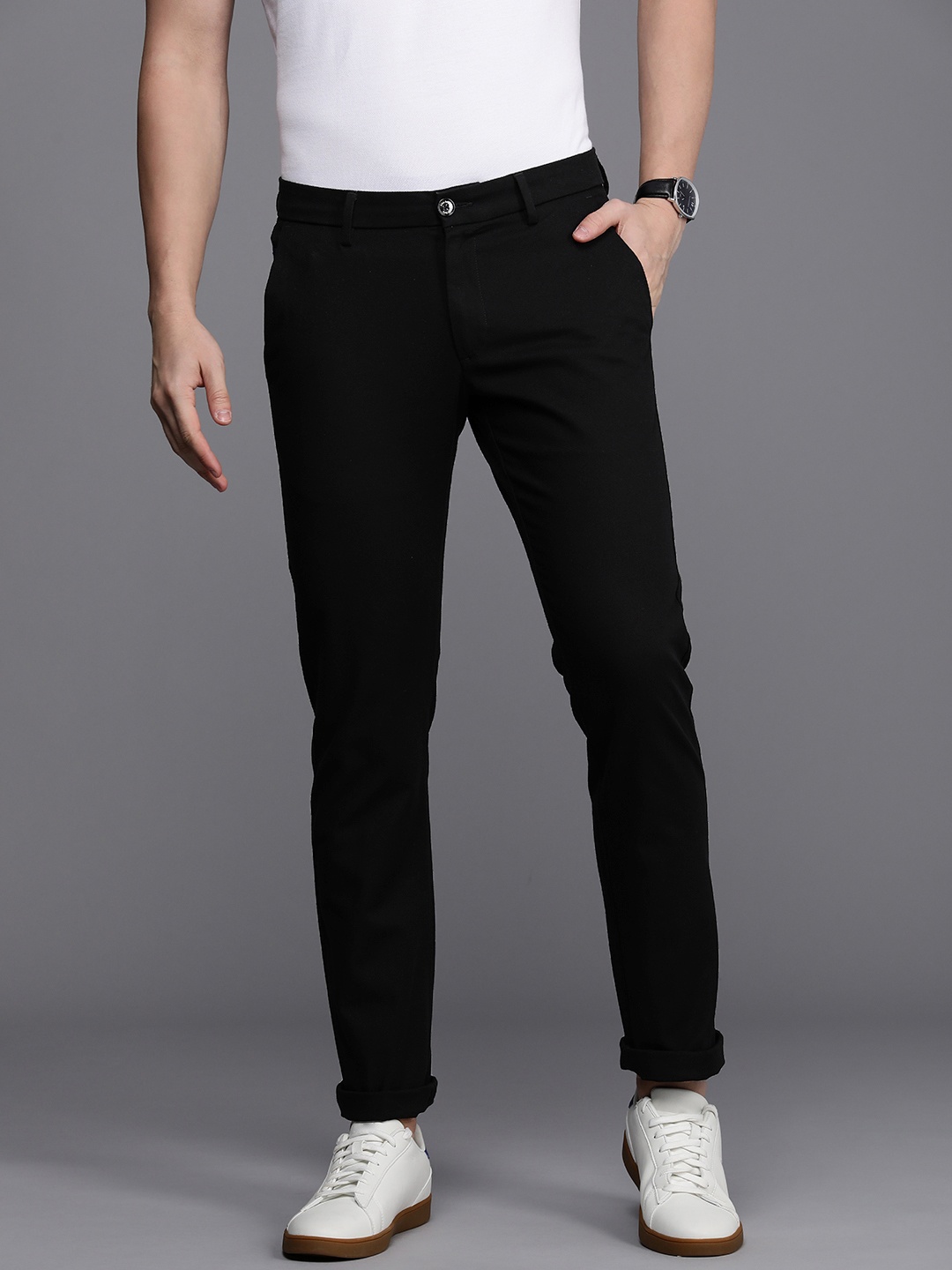 

Allen Solly Men Textured Slim Fit Trousers, Black