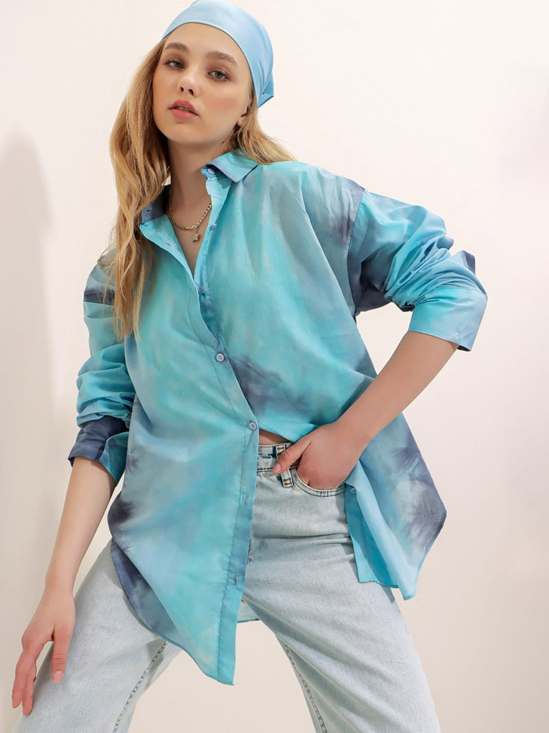 

Trend Alacati stili Tie And Dyed Opaque Casual Shirt, Blue