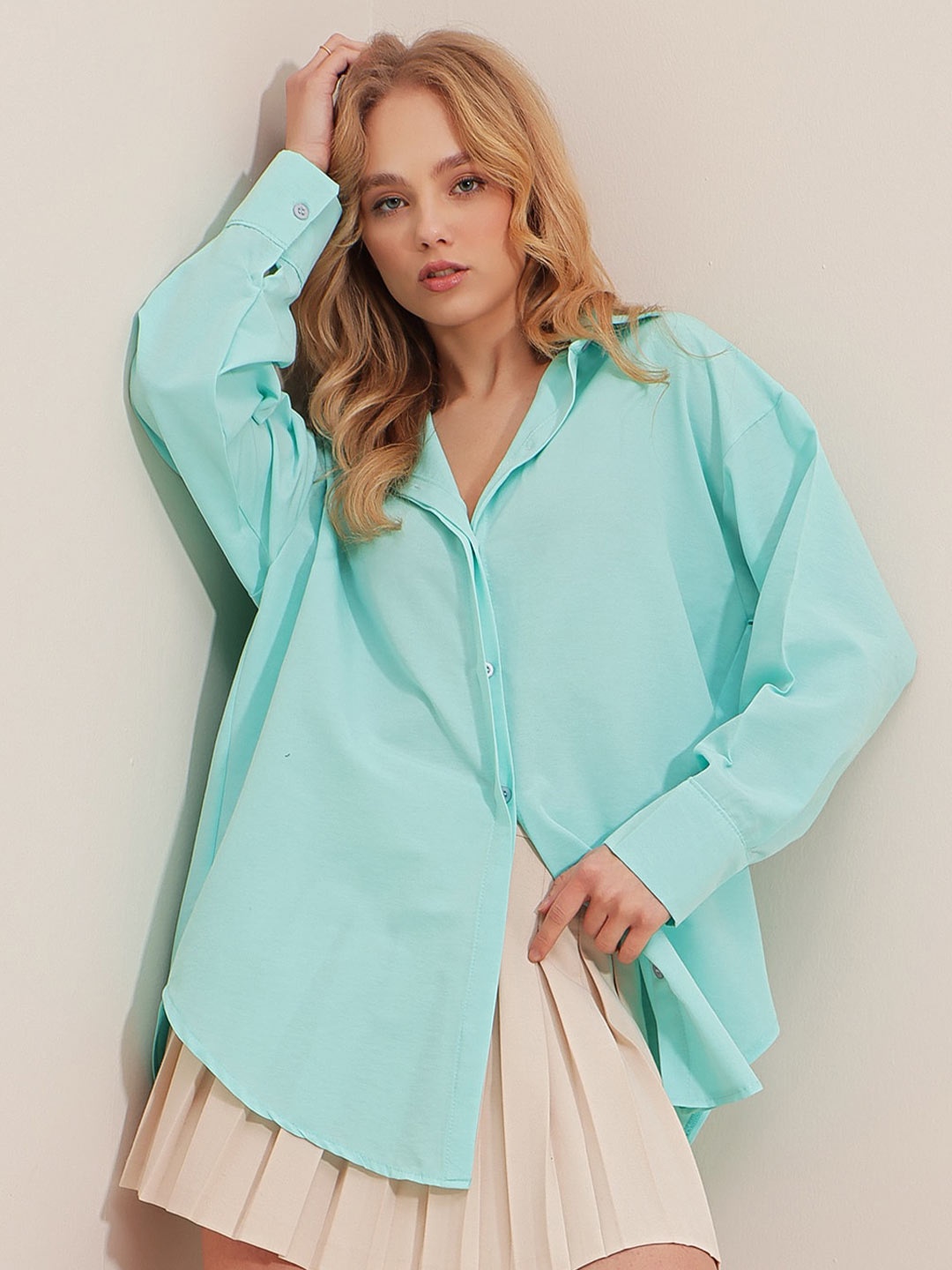 

Trend Alacati stili Opaque Casual Shirt, Turquoise blue