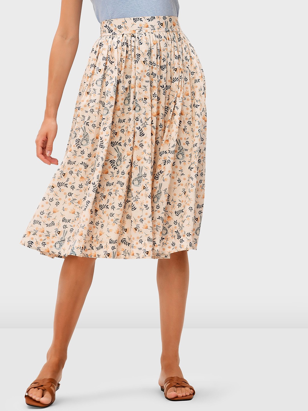 

Zapelle Floral Printed Cotton A Line Skirt, Pink