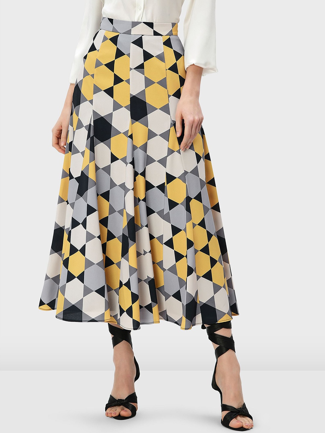 

Zapelle Geometric Printed Midi A-Line Skirt, Beige