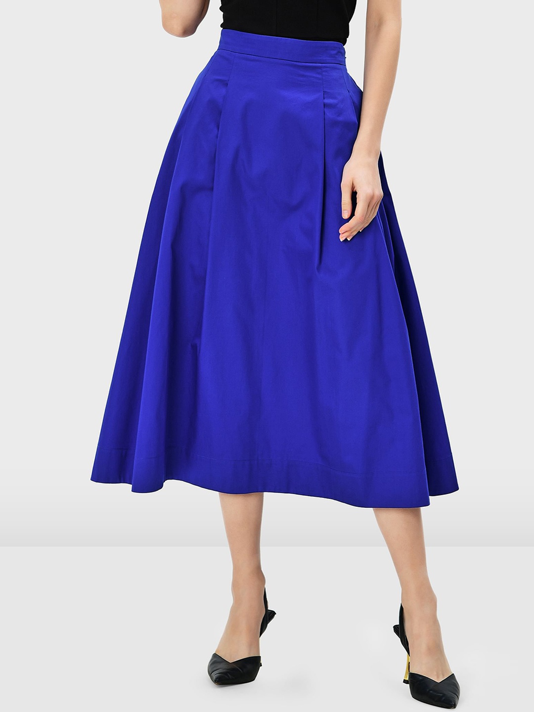 

Zapelle Cotton Satin Midi Skirt, Blue
