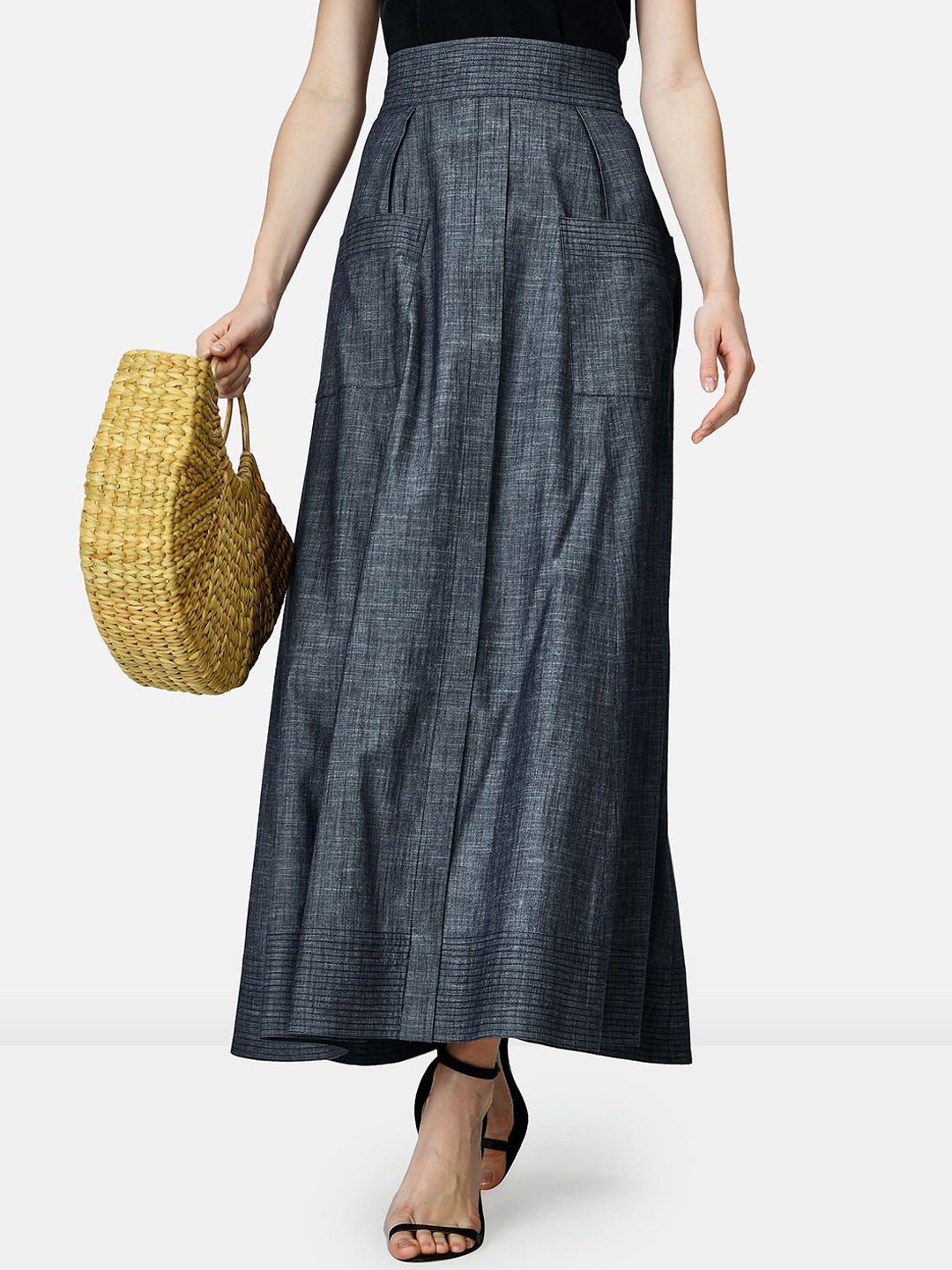 

Zapelle Self Design A-Line Cotton Chambray Skirt, Blue