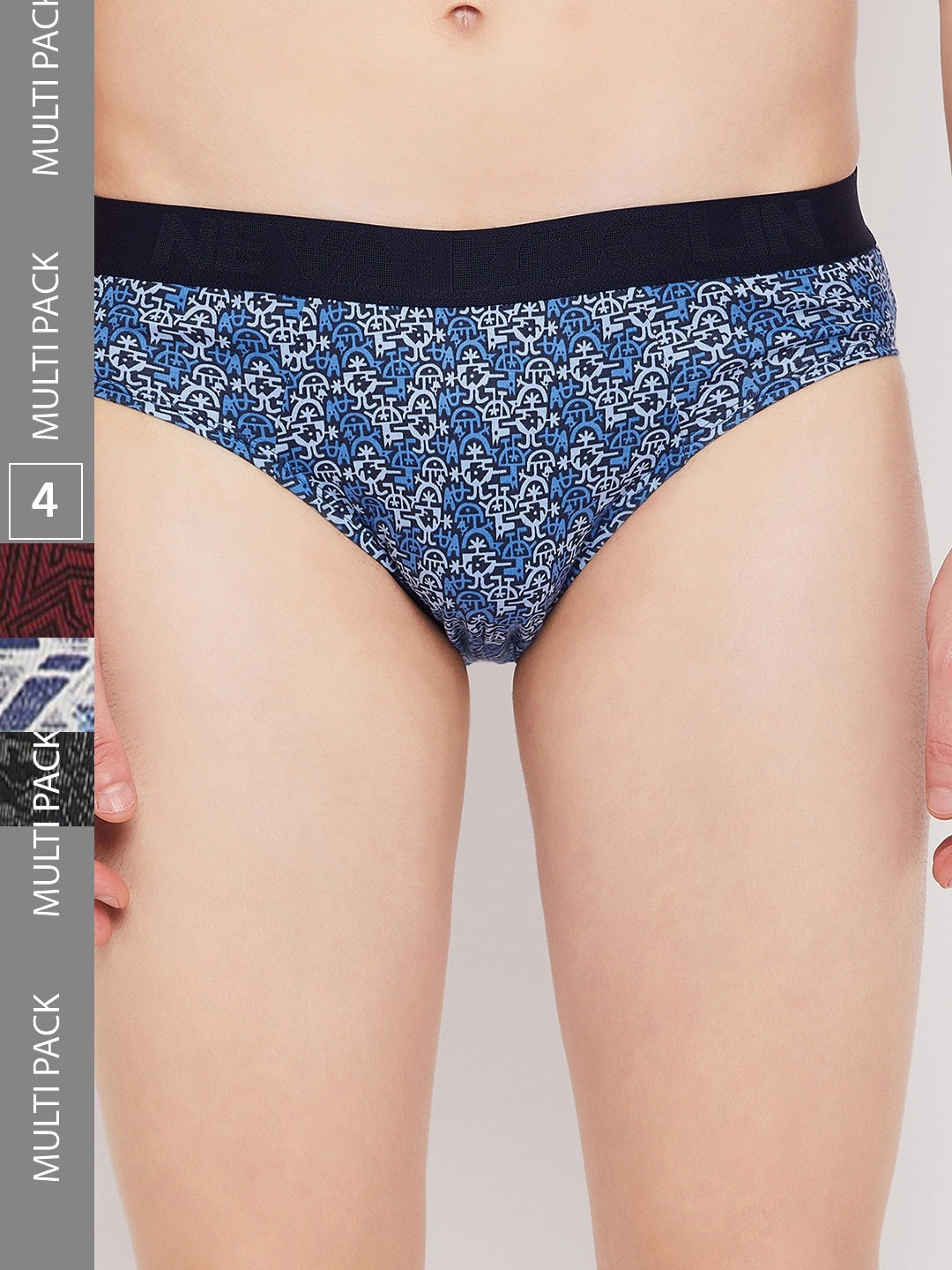 

NEVA Men Pack Of 4 Printed Mid-Rise Anti Bacterial Basic Briefs, Multi