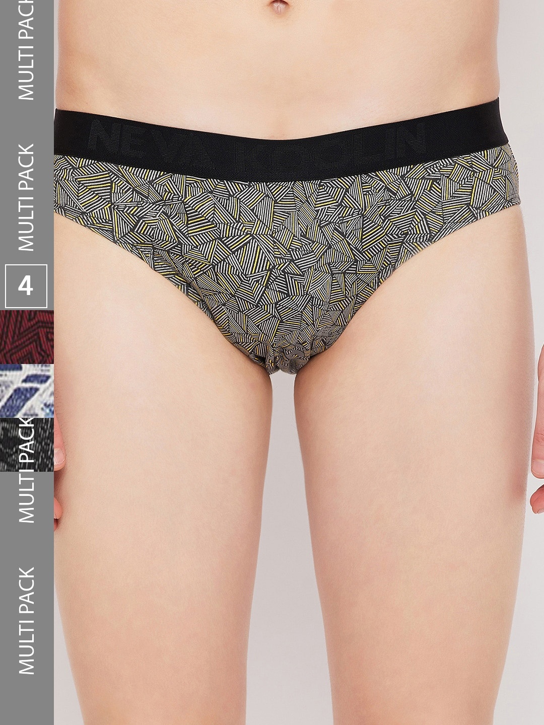 

NEVA Men Pack Of 4 Geometrical Printed Low-Rise Anti-Microbial Basic Briefs, Maroon