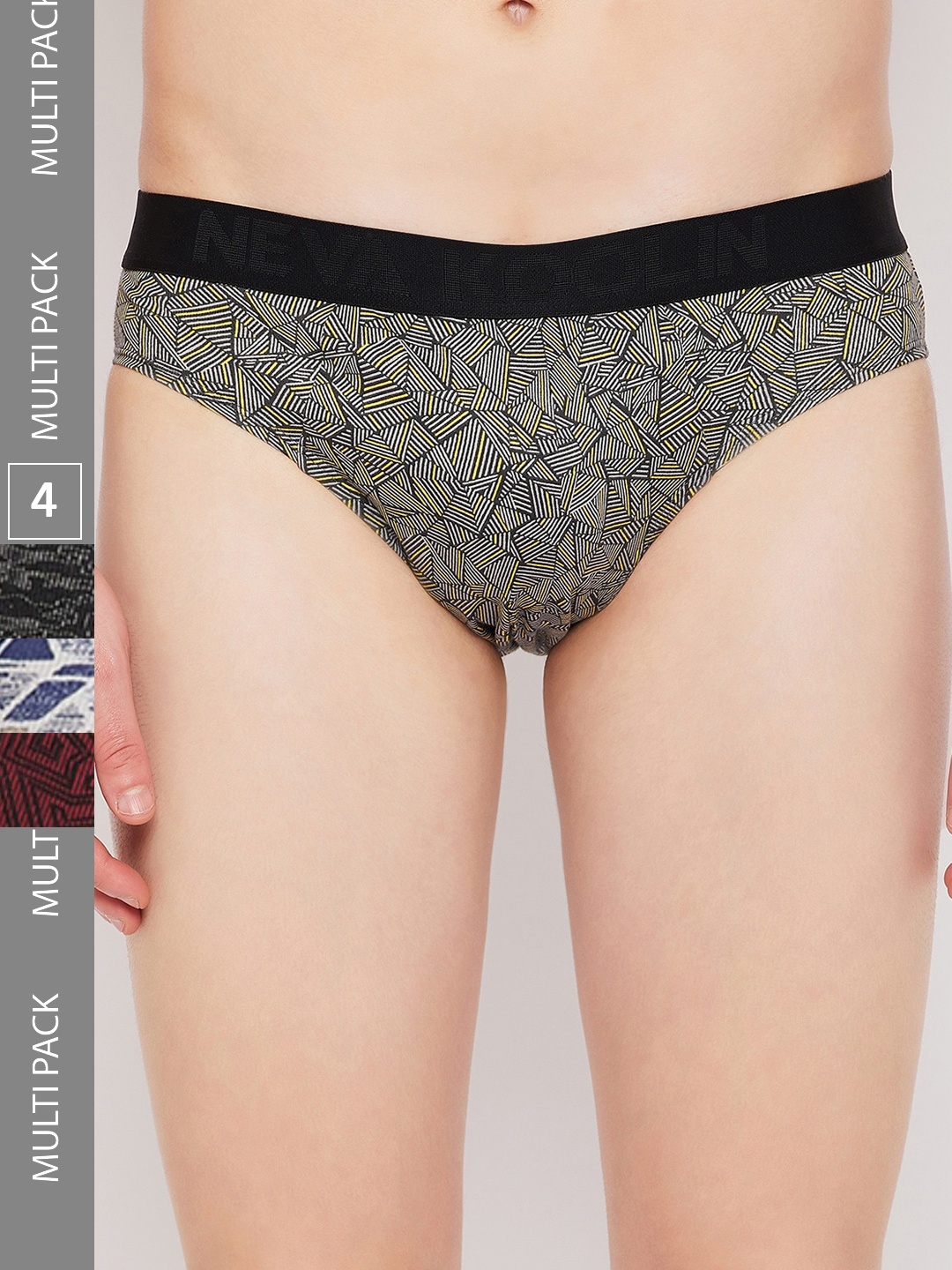 

NEVA Men Pack Of 4 Geometrical Printed Low-Rise Anti-Microbial Basic Briefs, Maroon