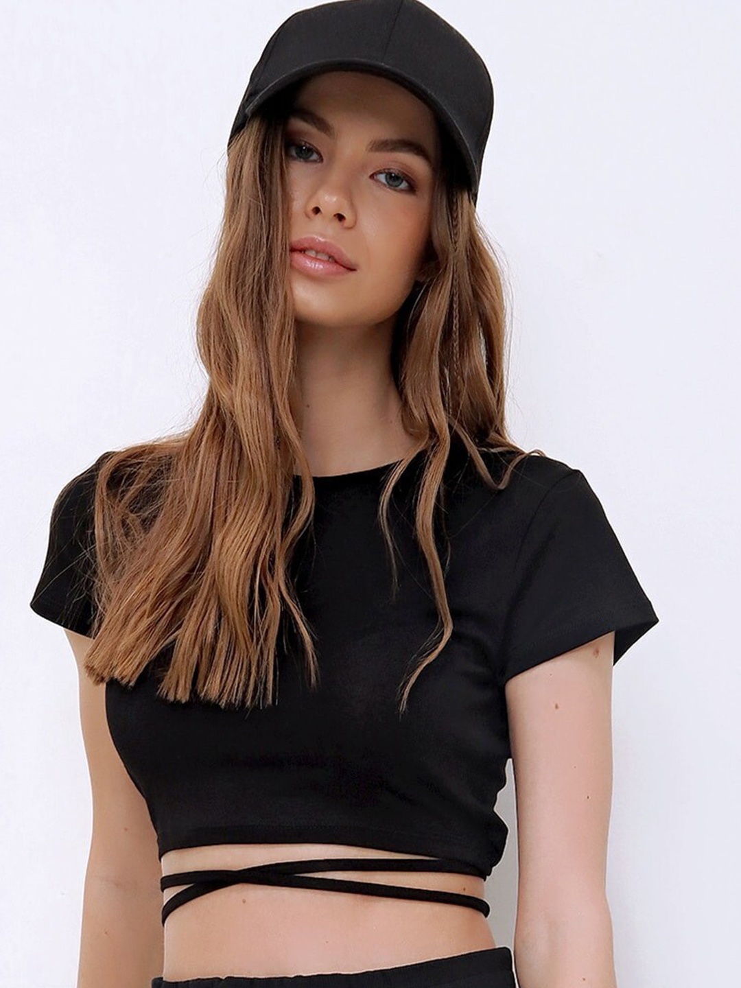 

Trend Alacati stili Round Neck Crop T-shirt, Na