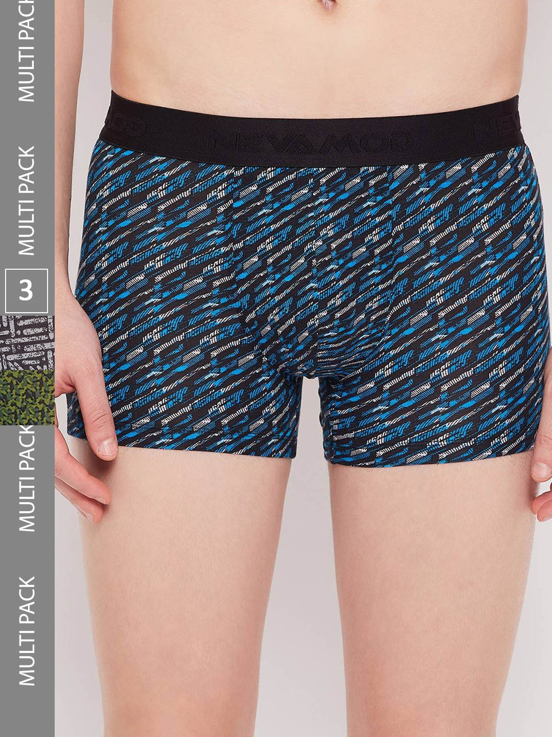

NEVA Men Pack Of 3 Printed Modal Trunks, Blue