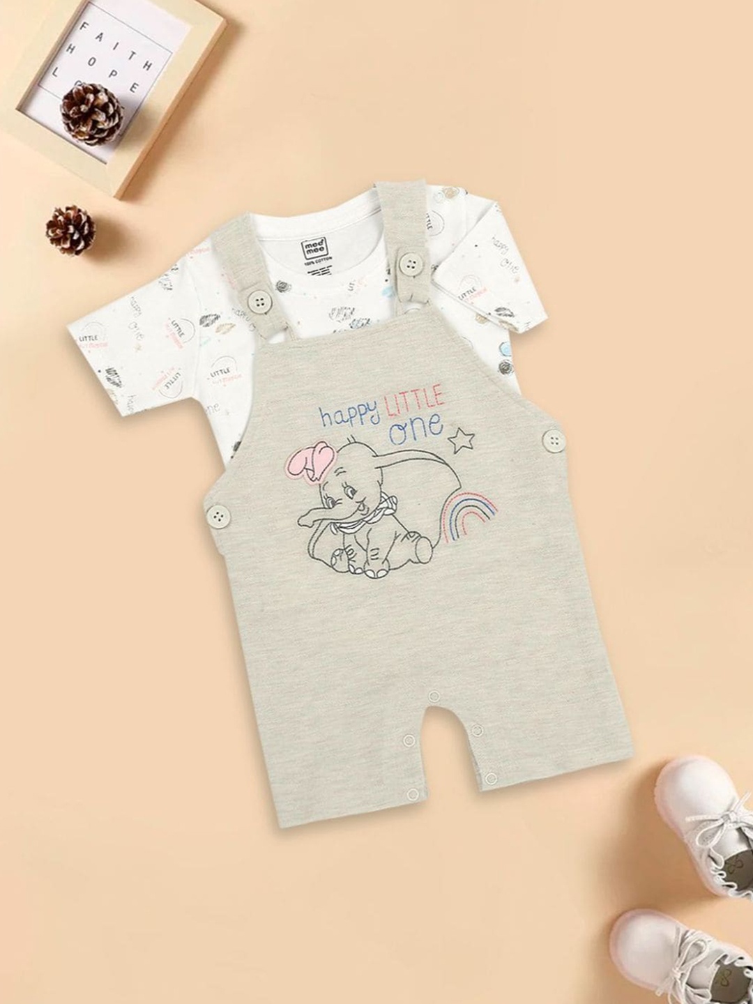 

MeeMee Infant Kids Printed Cotton Rompers With T-Shirt, Grey