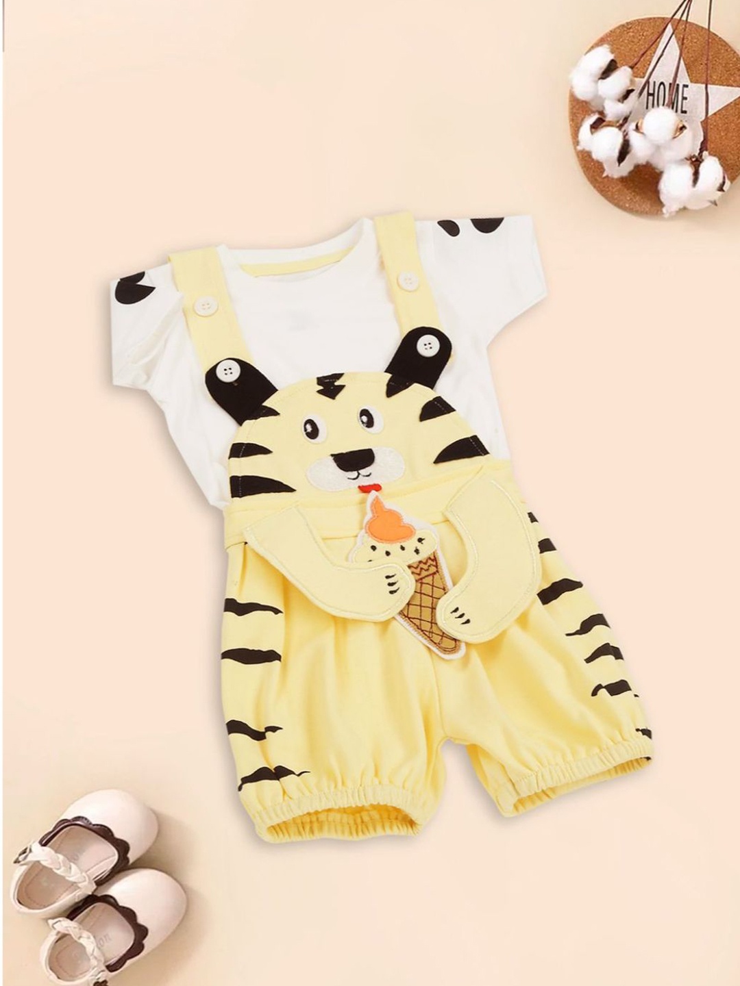 

MeeMee Infant Kids Printed Cotton Rompers With T-Shirt, Yellow