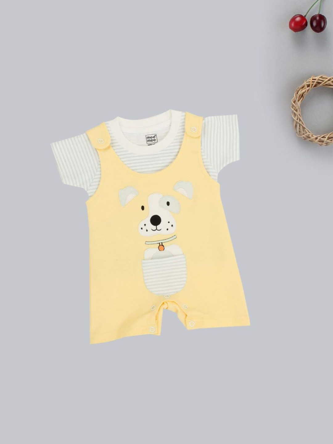 

MeeMee Infant Kids Printed Cotton Rompers With T-Shirt, Yellow