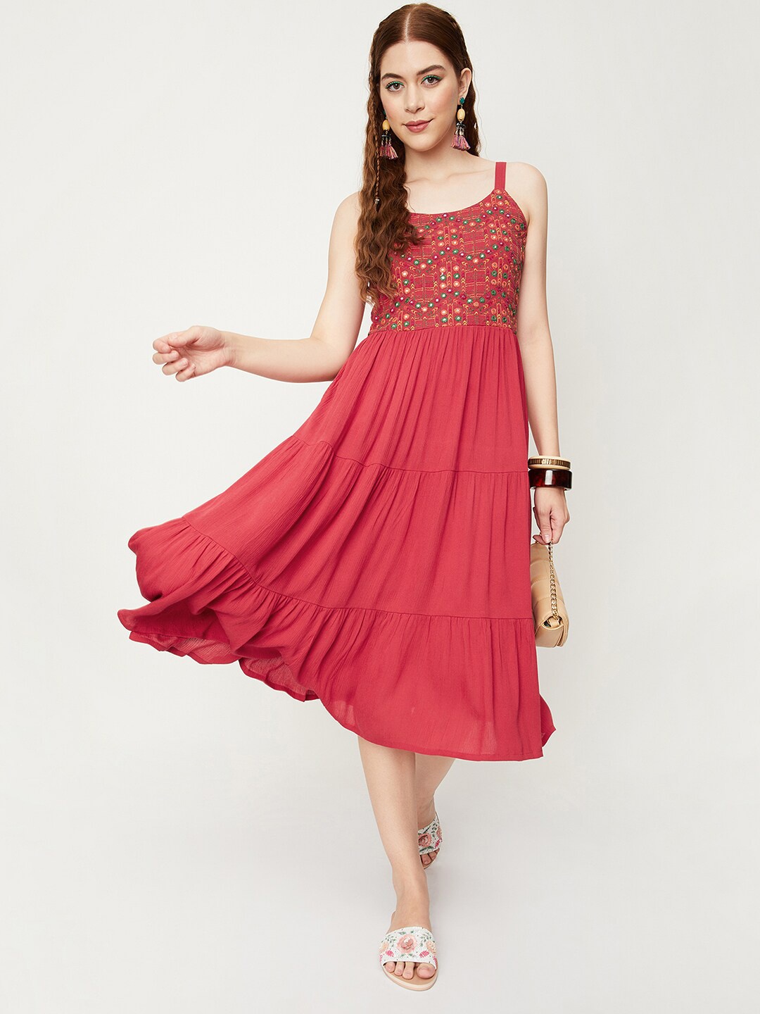 

max Pink Embellished Fit & Flare Midi Dress