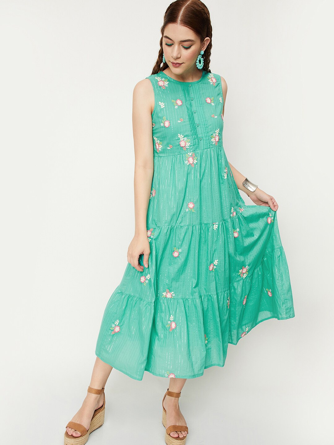 

max Blue Floral Print A-Line Dress