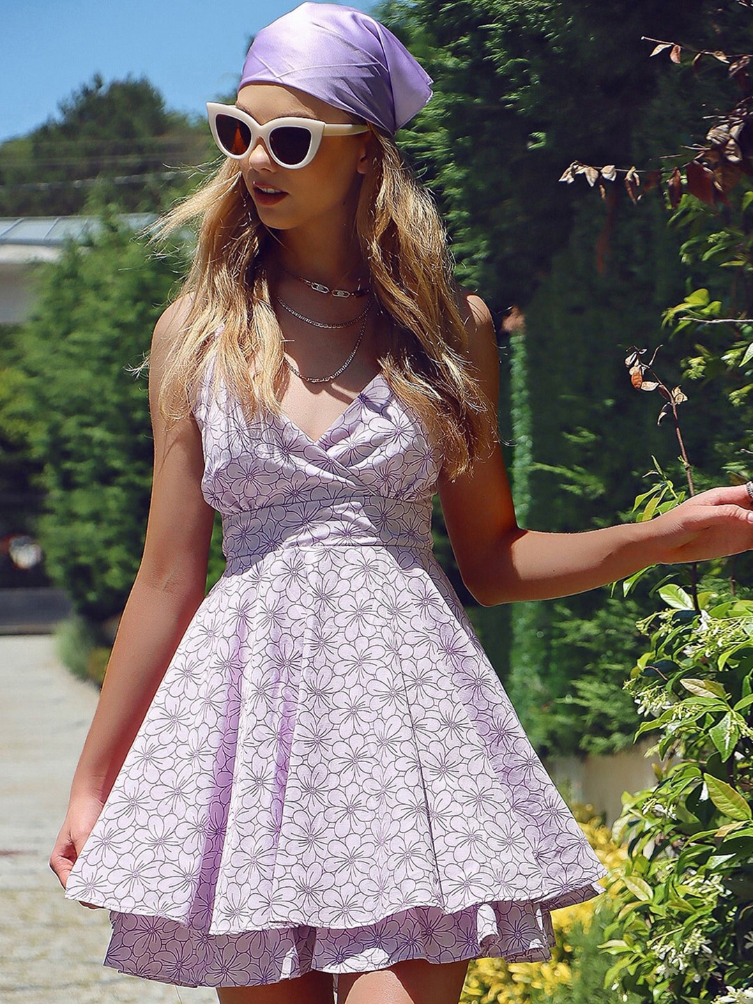 

Trend Alacati stili Floral Print Mini Fit & Flare Dress, Lavender