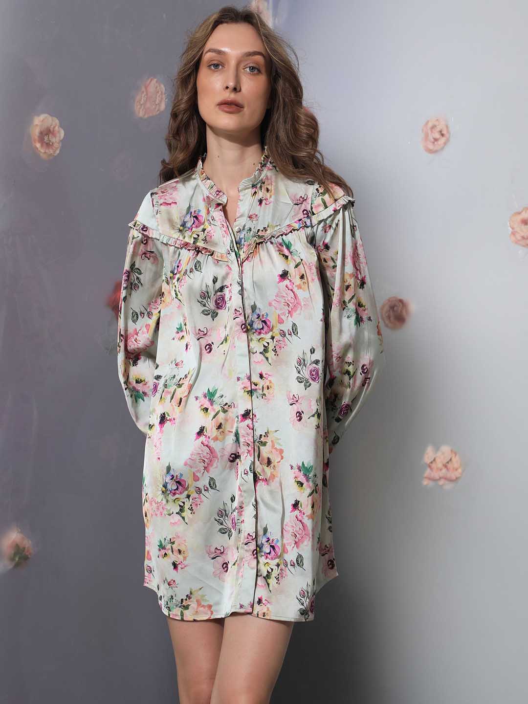 

RAREISM Floral Printed Puff Sleeves Shirt Dress, Multi