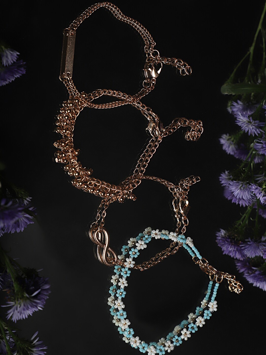 

Madame Set Of 4 Rose Gold-Plated Beaded Charm Bracelet