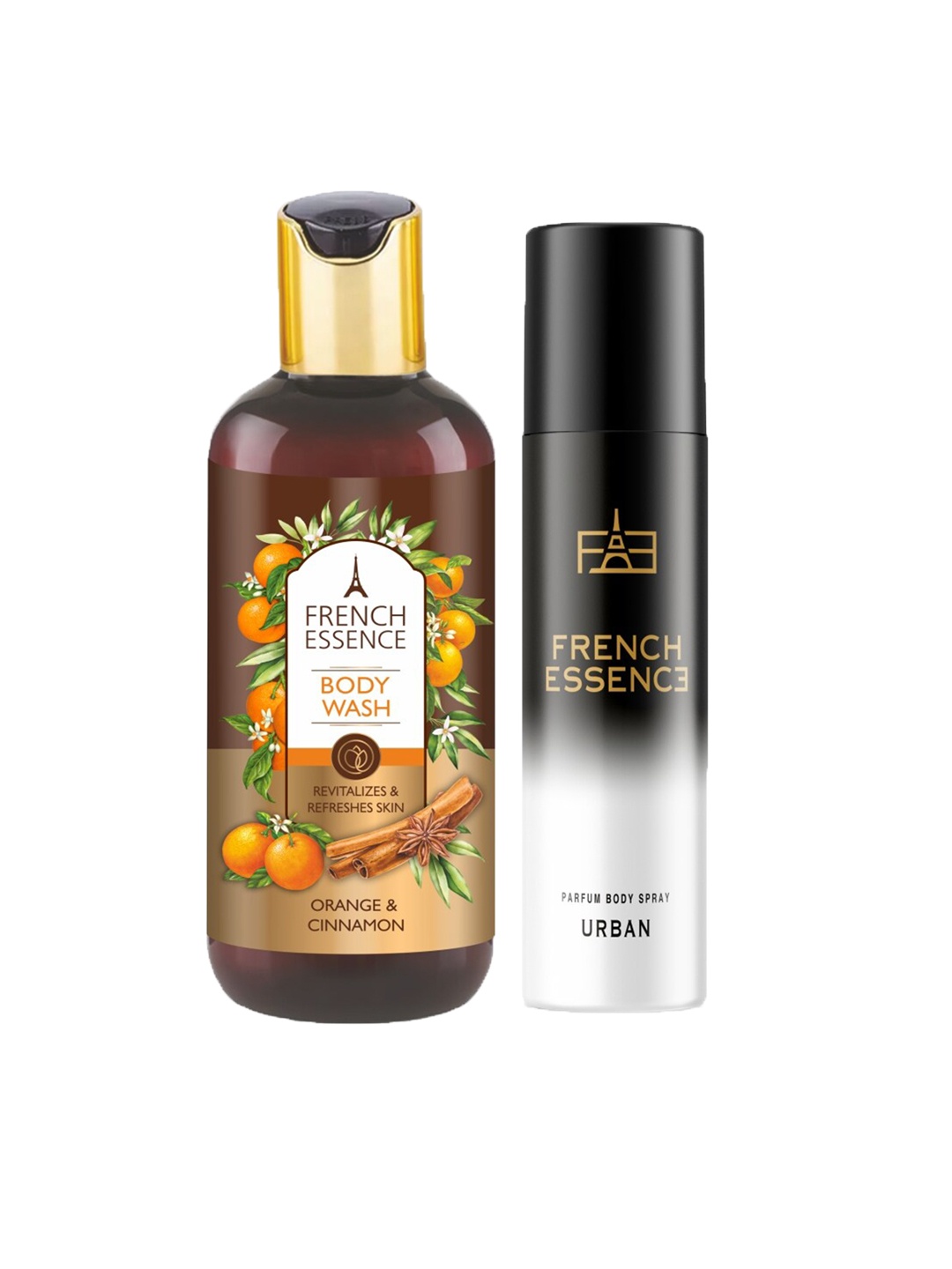 

FRENCH ESSENCE Set of Orange & Cinnamon Body wash 300 ml + Urban Perfume Spray 120ml, Multi