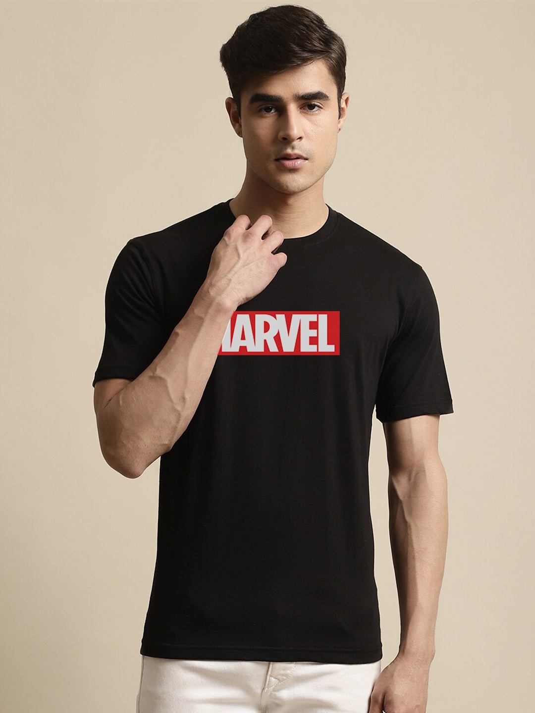 

Miaz Lifestyle Typography Printed Round Neck Cotton T-shirt, Black