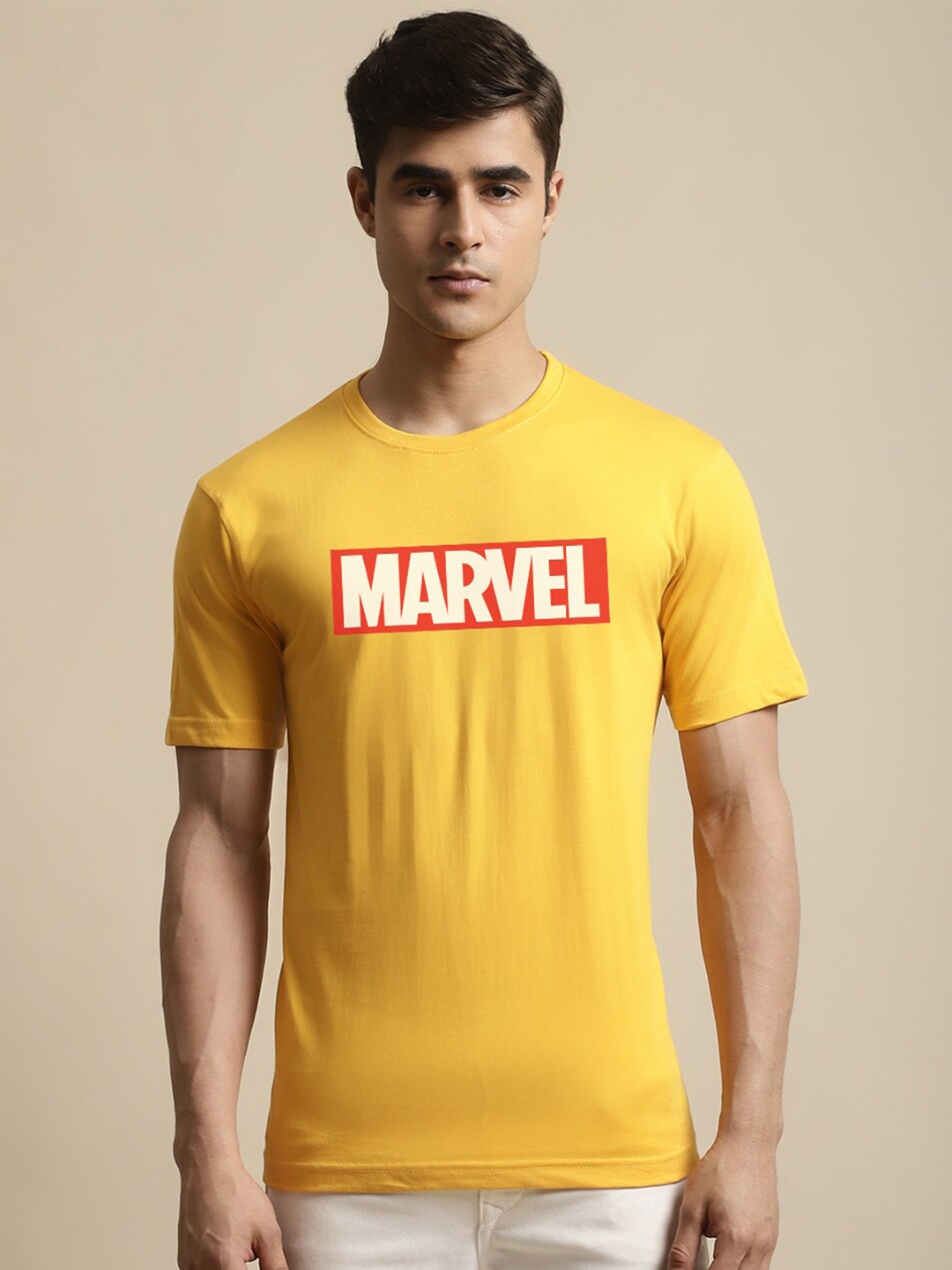

Miaz Lifestyle Typography Printed Round Neck Cotton T-shirt, Yellow