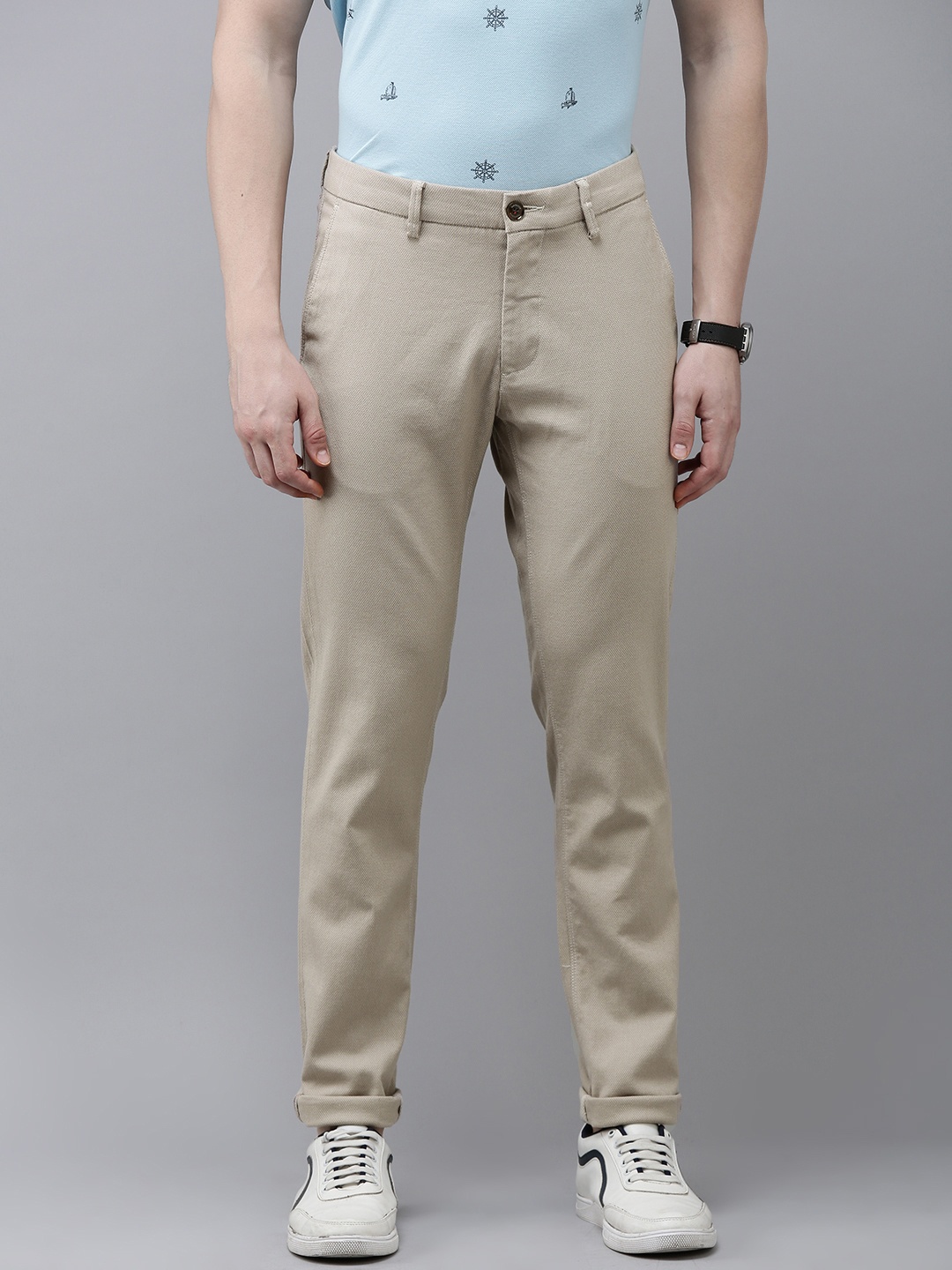 

Van Heusen Sport Men Textured Tapered Fit Trousers, Beige