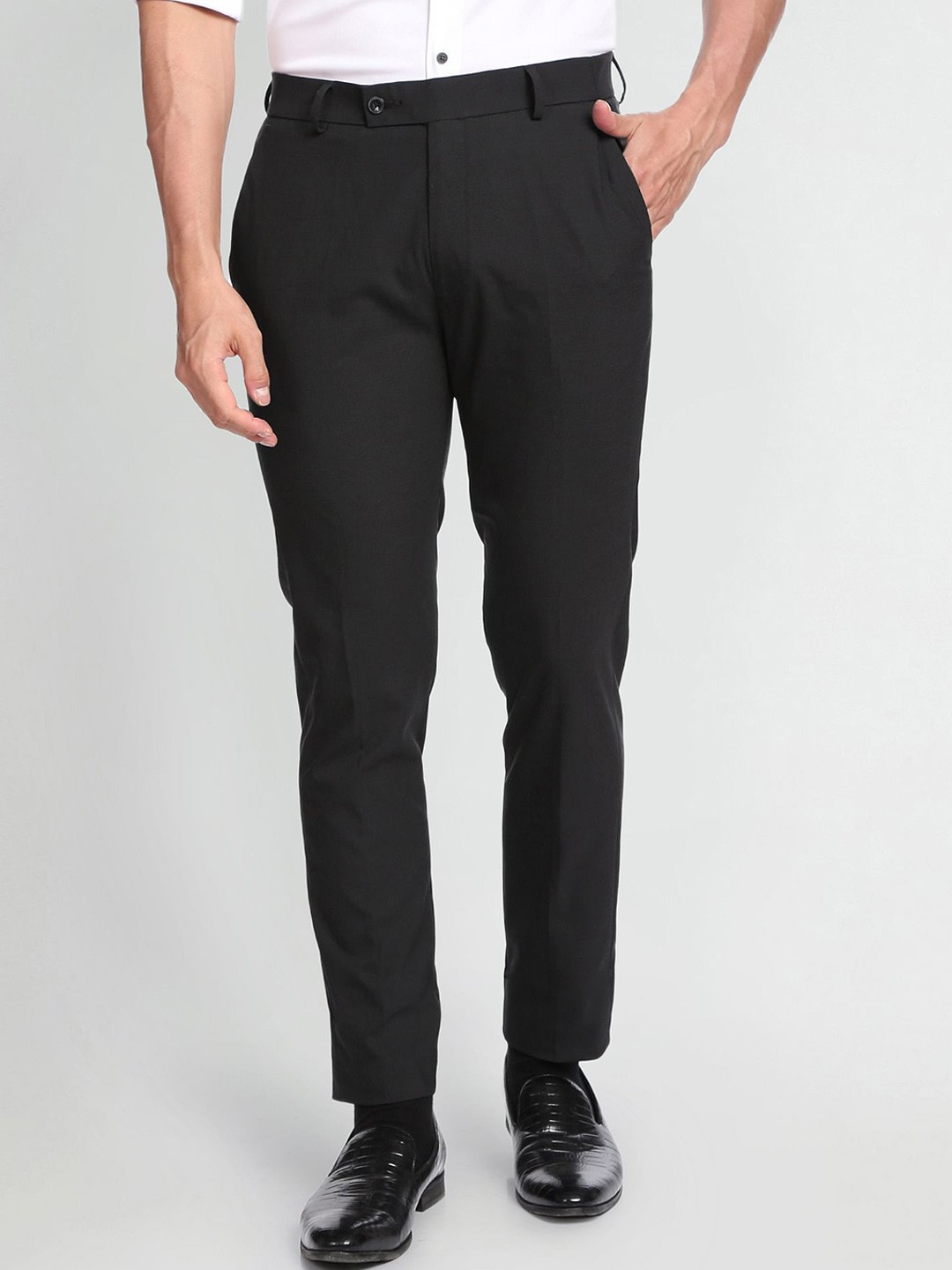 

Arrow New York Men Slim Fit Mid-Rise Formal Trousers, Black