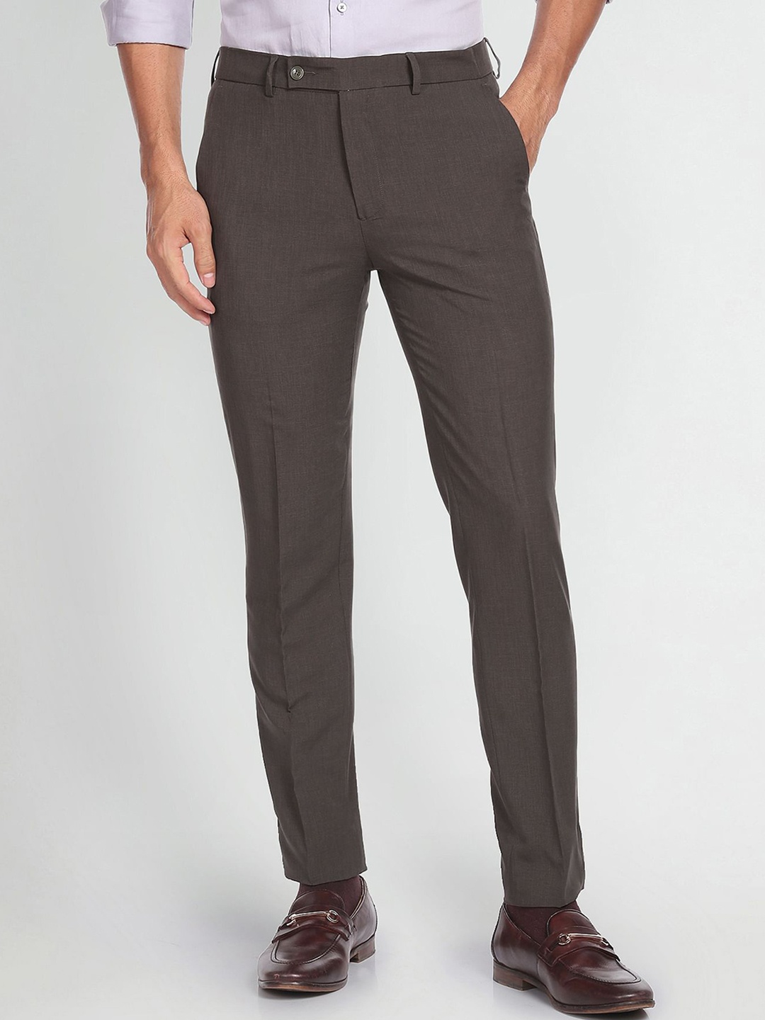 

Arrow New York Men Slim Fit Mid-Rise Formal Trousers, Charcoal