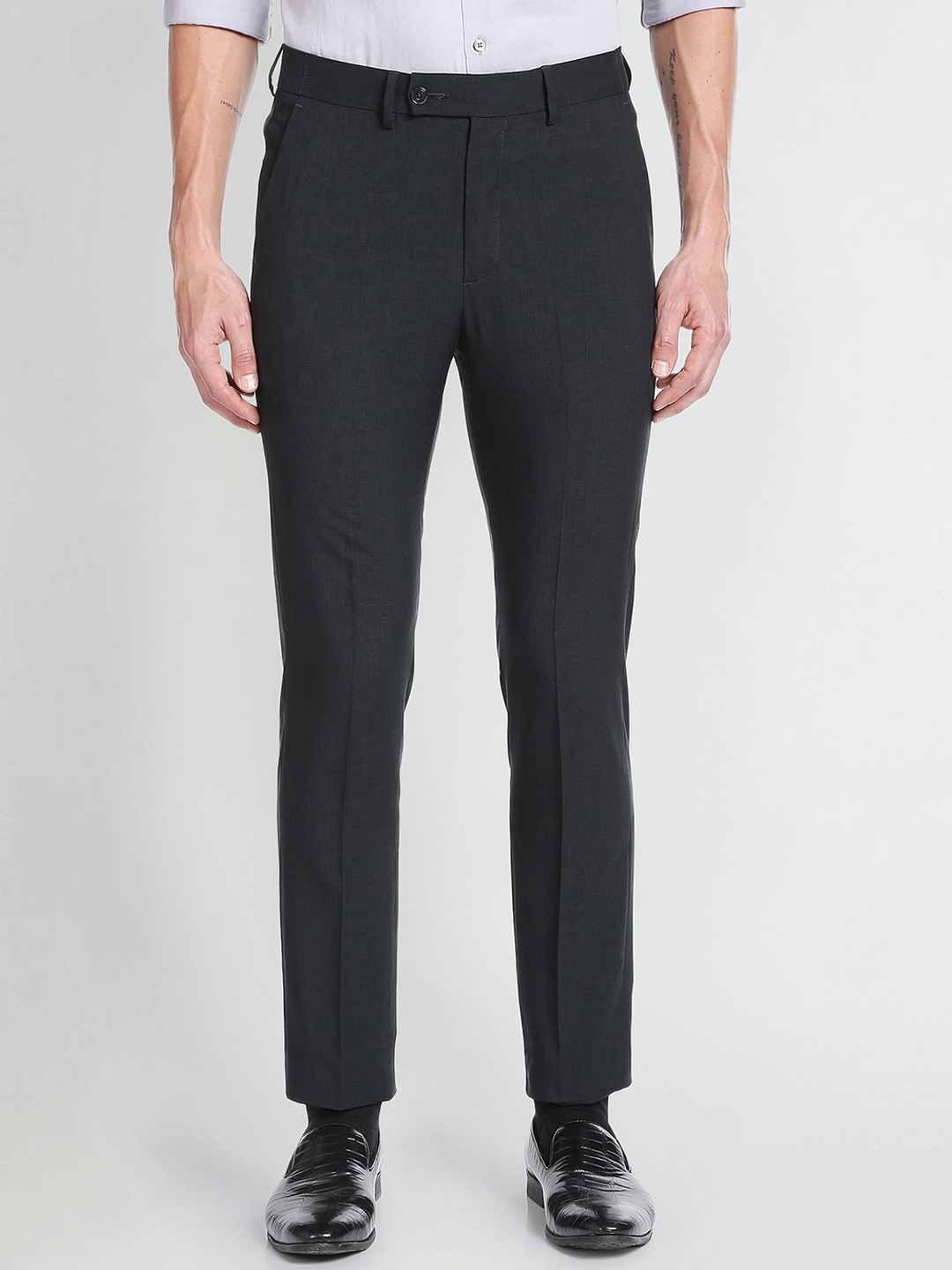 Arrow New York Men Slim Fit Formal Trousers, Black