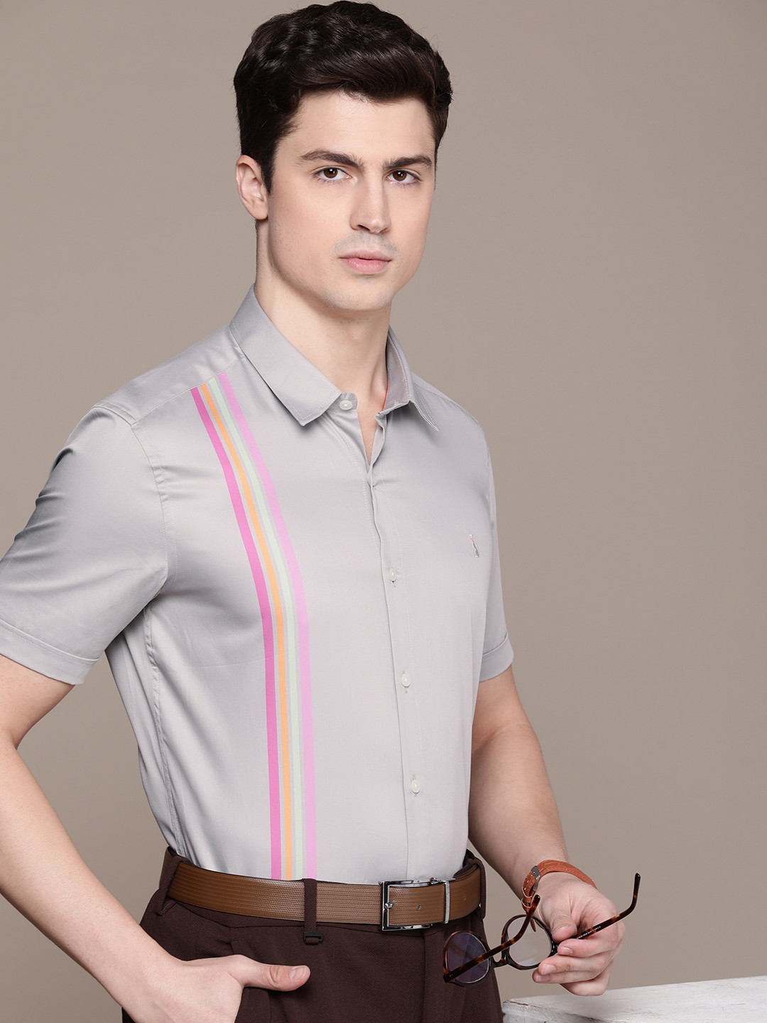 

SIMON CARTER LONDON Men Slim Fit Opaque Striped Pure Cotton Formal Shirt, Grey
