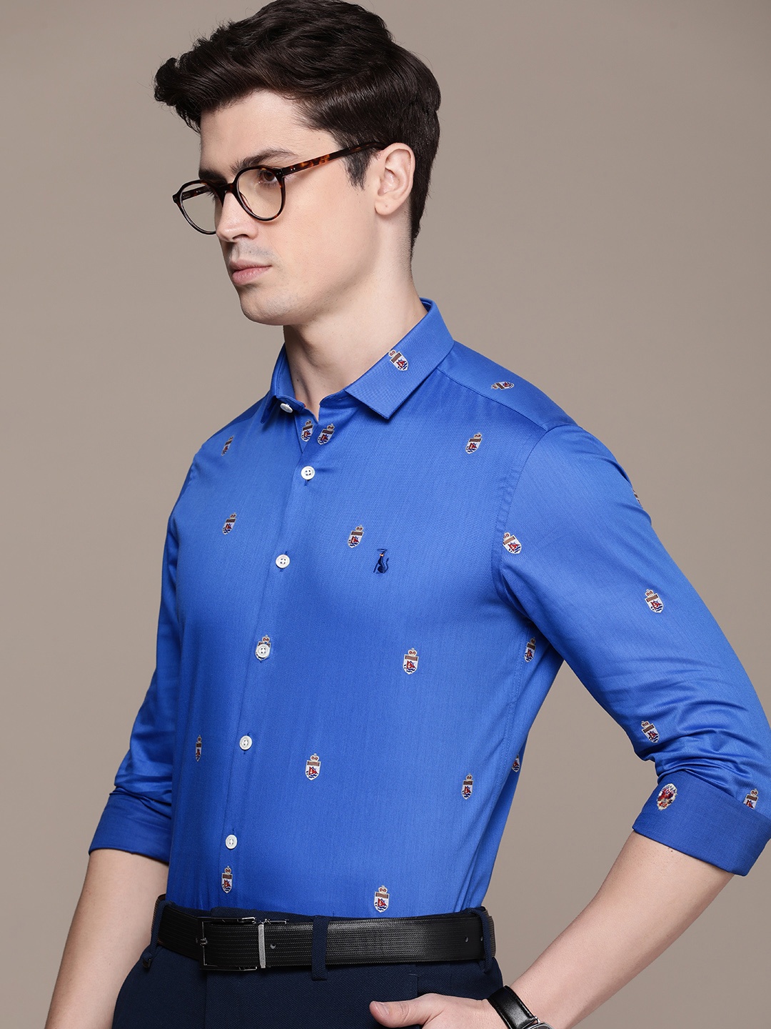 

SIMON CARTER LONDON Men Slim Fit Nautical Printed Pure Cotton Formal Shirt, Blue