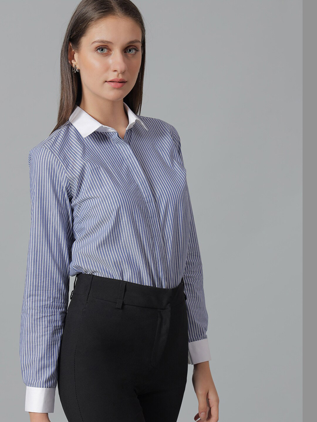 

Hancock Striped Regular Fit Pure Cotton Formal Shirt, Blue