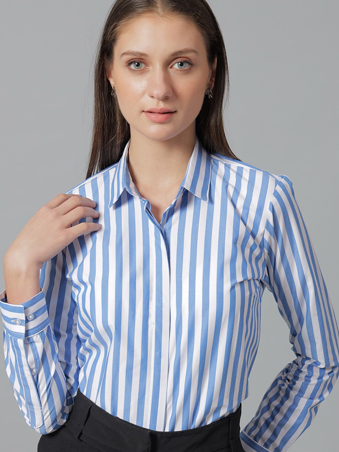 

Hancock Striped Regular Fit Pure Cotton Formal Shirt, Blue