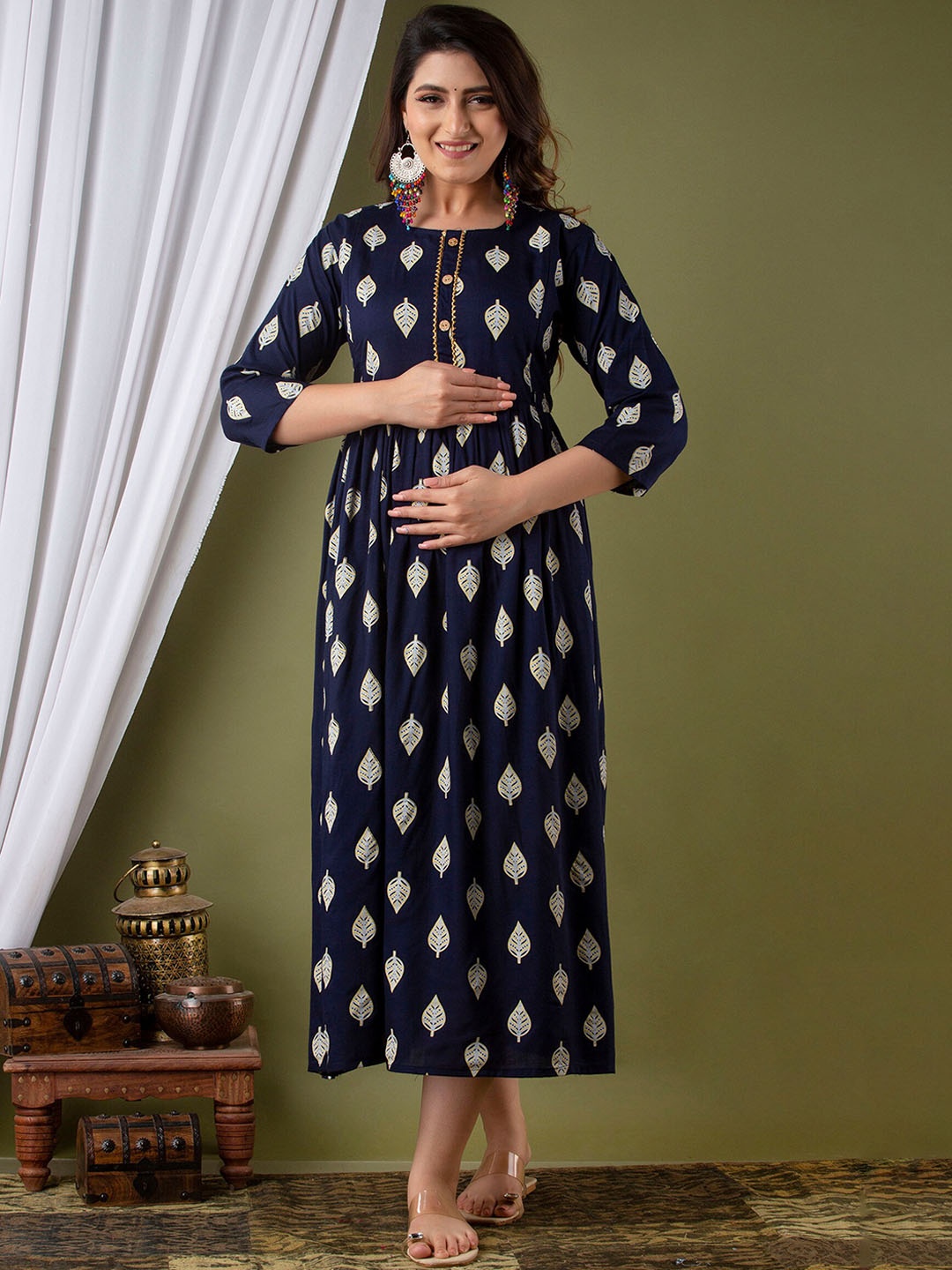 

Mialo fashion Floral Printed Maternity Ethnic Dress, Blue
