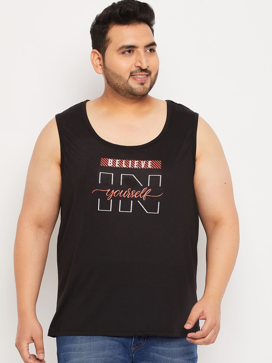

bigbanana Plus Size Printed Pure Cotton Gym Vests, Black