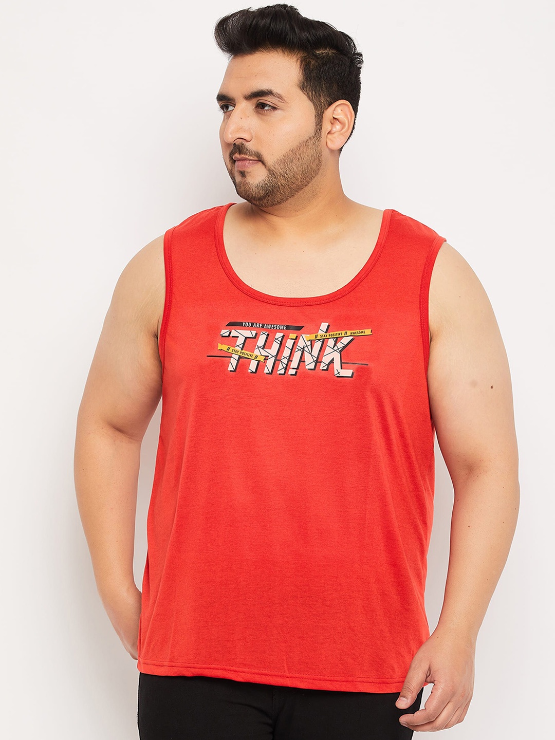 bigbanana Men Plus Size Printed Innerwear Gym Vest, Orange