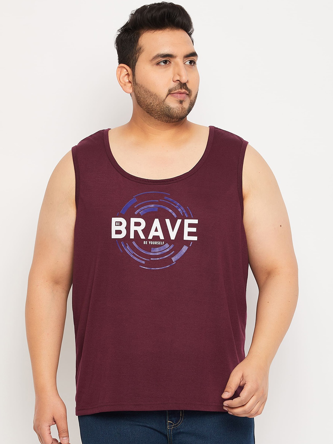 

bigbanana Men Plus Size Printed Gym Vest, Maroon