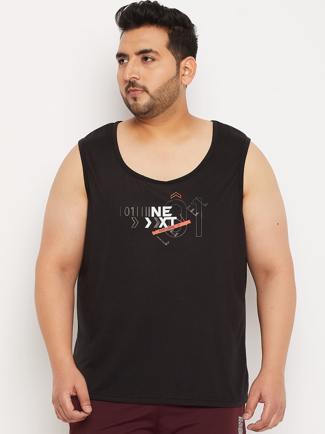 

bigbanana Men Plus Size Printed Pure Cotton Gym Innerwear Vest, Black