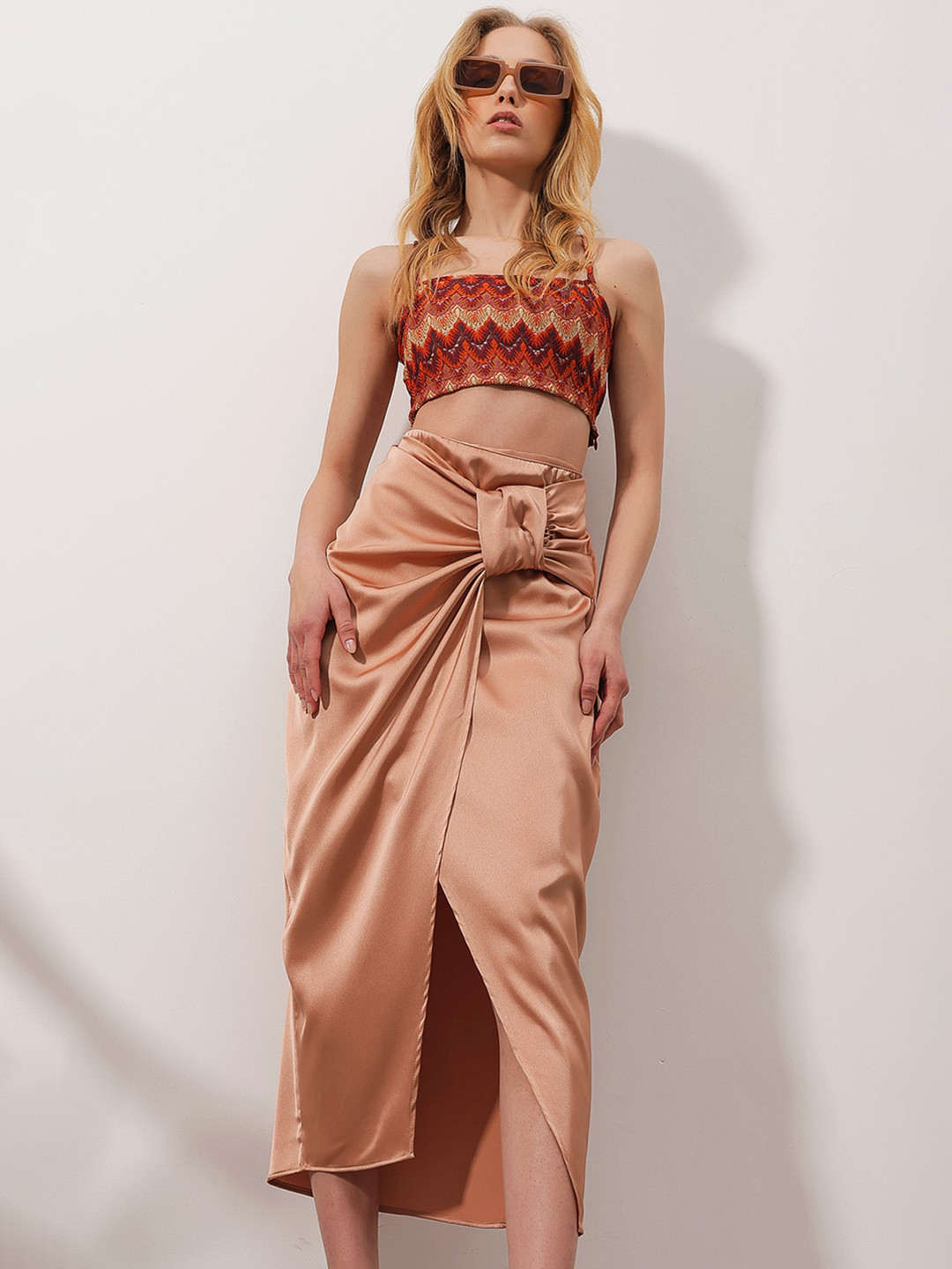 

Trend Alacati stili Women Self-Designed A-Line Midi Skirt, Brown