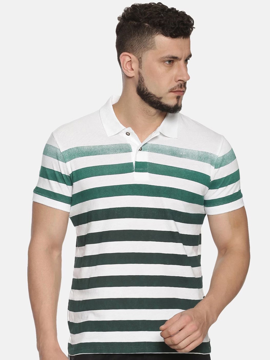 

Steenbok Striped Polo Collar Pure Cotton T-shirt, White