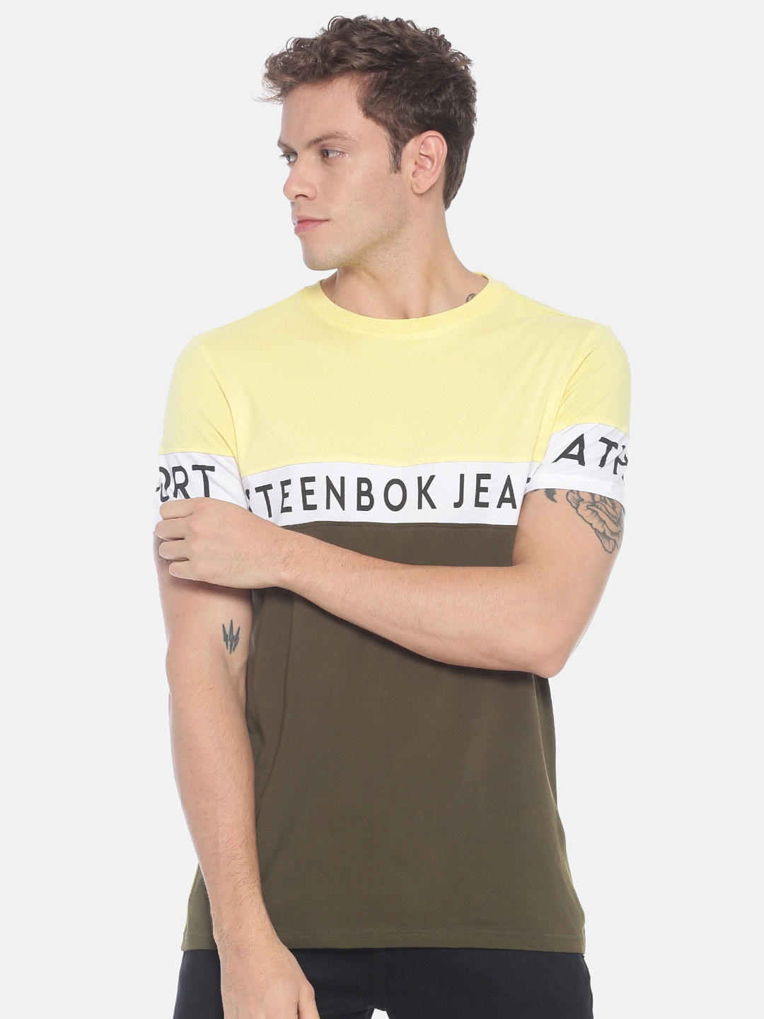 

Steenbok Colourblocked Pure Cotton T-shirt, Yellow