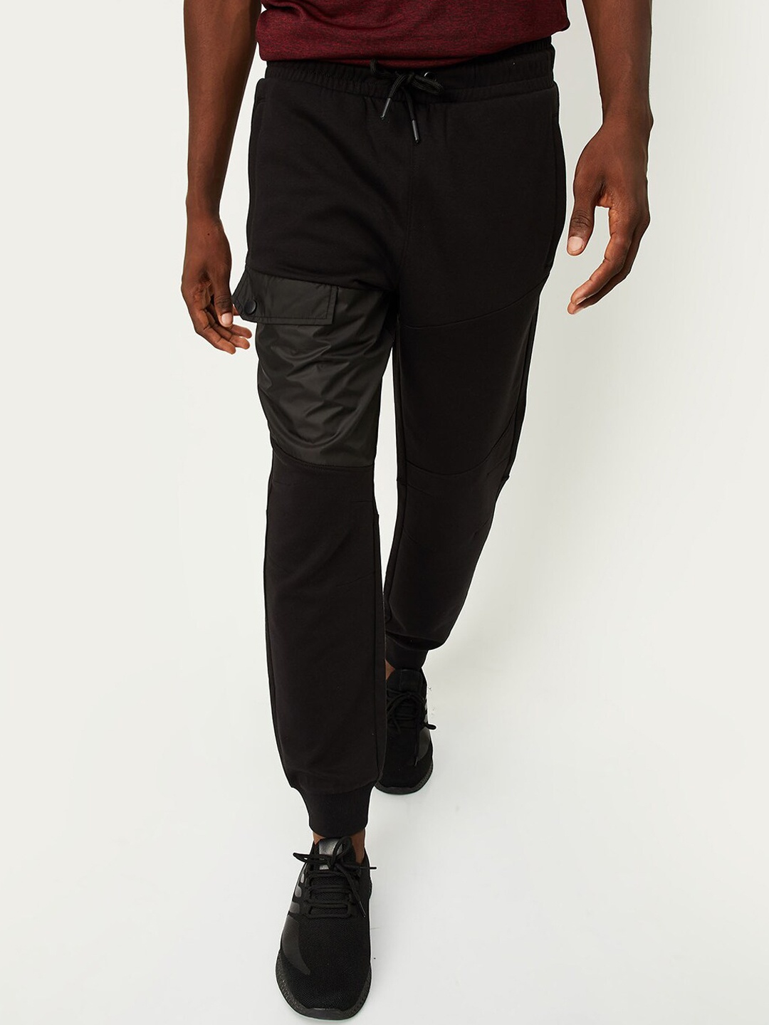 

max Men Cotton Mid-Rise Regular Fit Joggers, Black