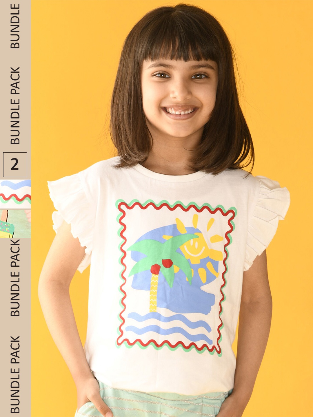 

Anthrilo Girls Pack Of 2 Conversational Printed Cotton T-shirt, Sea green
