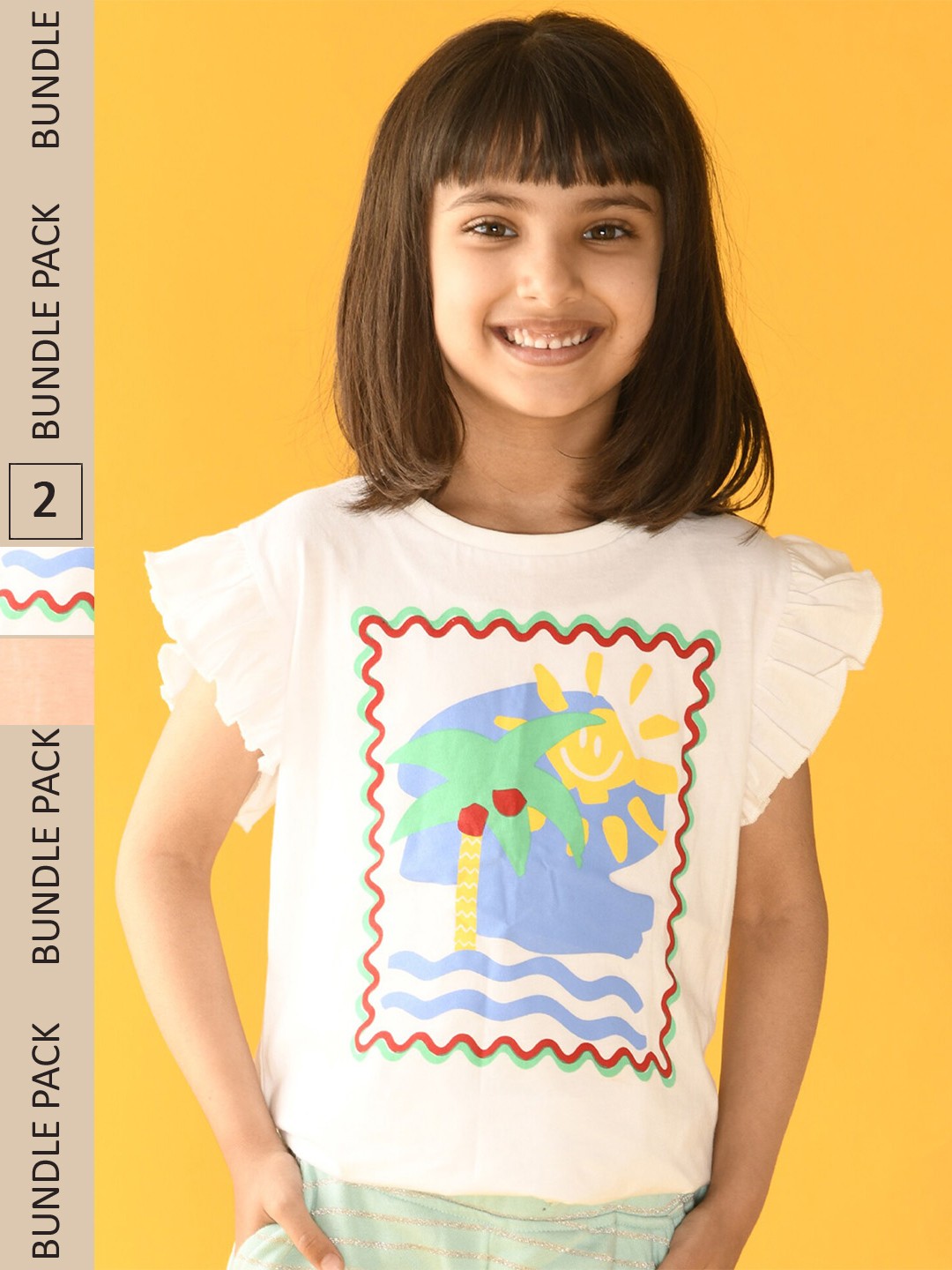 

Anthrilo Girls Pack Of 2 Conversational Printed Cotton T-shirt, Peach