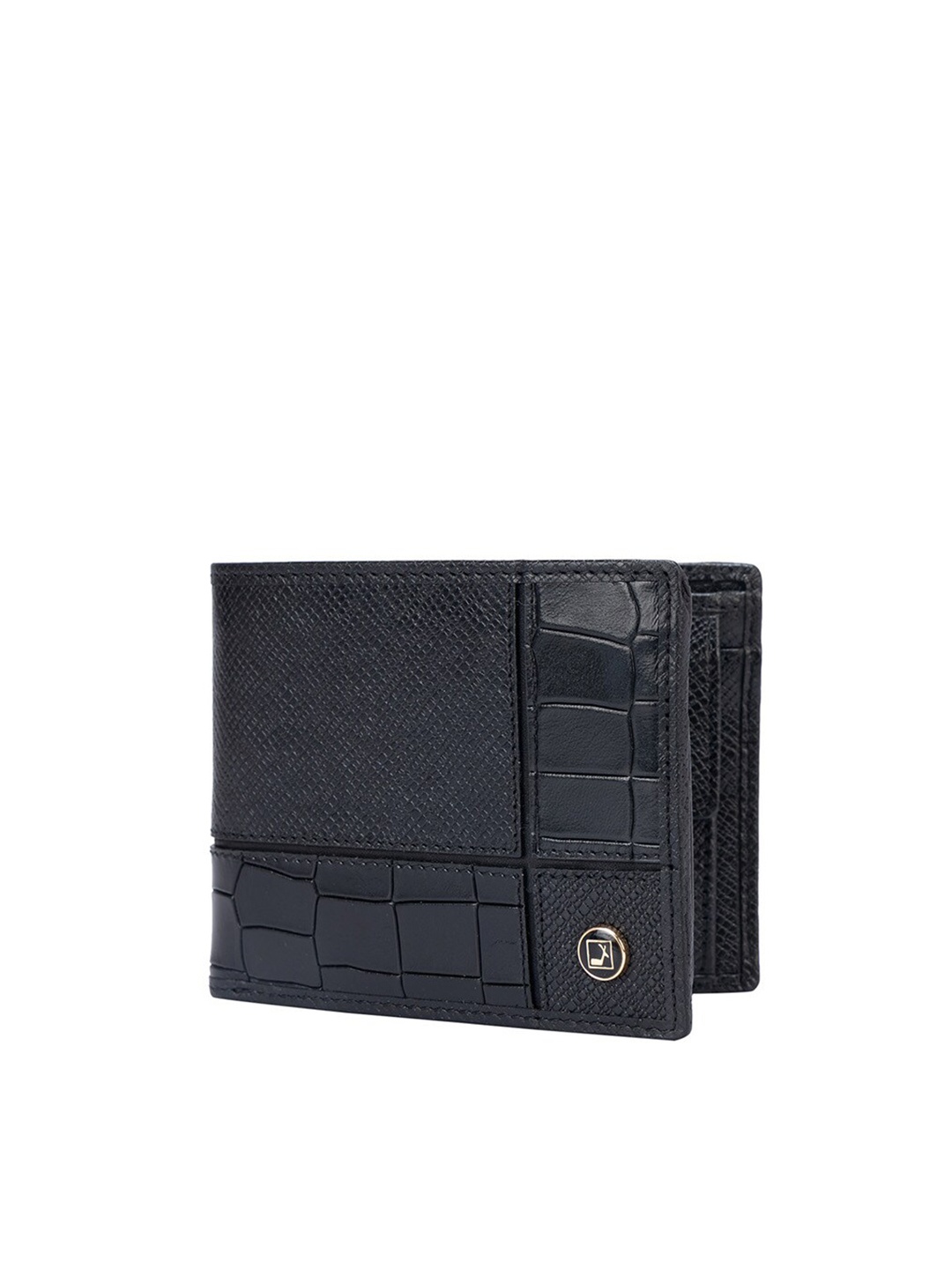 

Da Milano Men Textured Leather Two Fold Wallet, Black