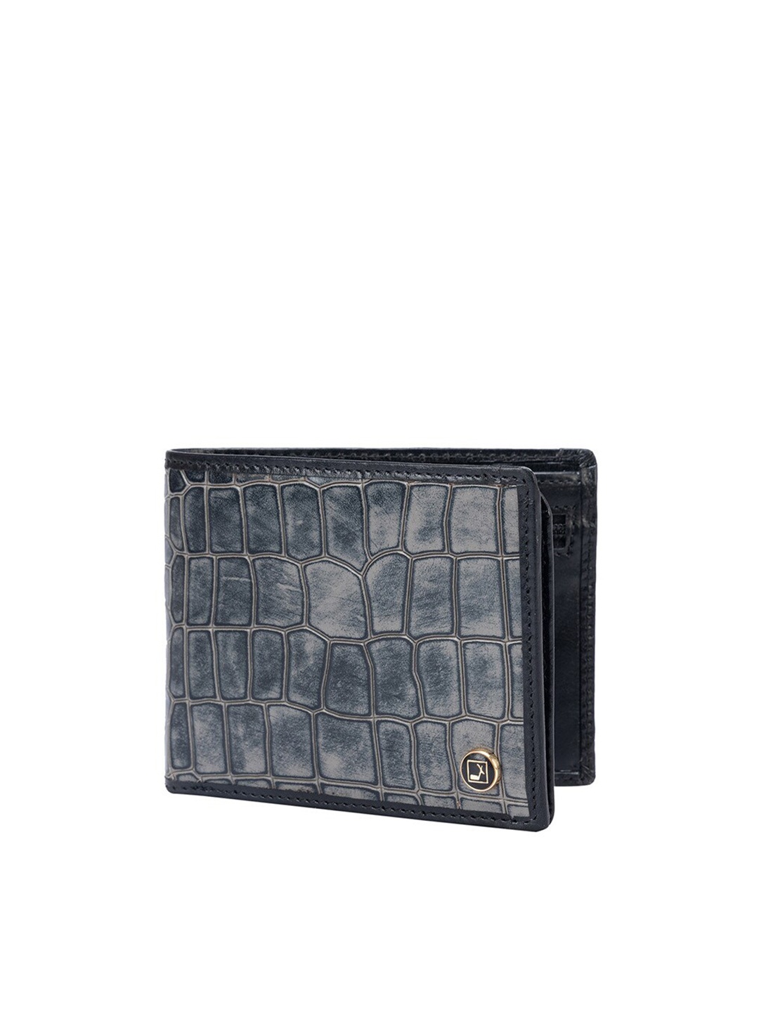 

Da Milano Men Geometric Textured Quilted Leather Two Fold Wallet, Grey