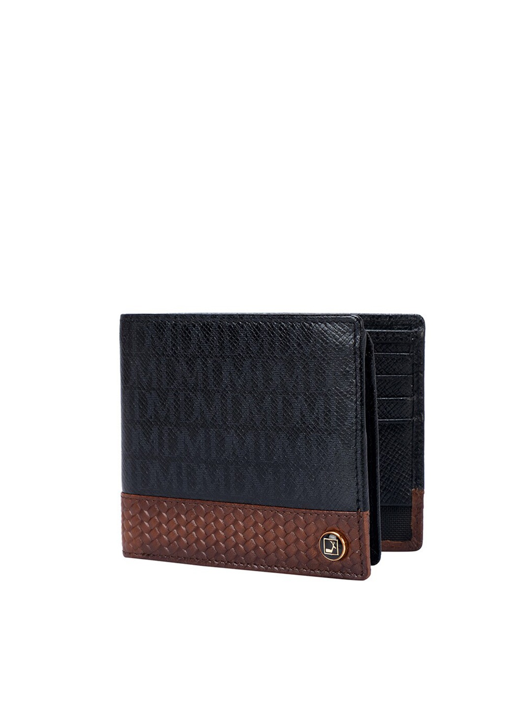 

Da Milano Men Black & Brown Textured Leather Two Fold Wallet