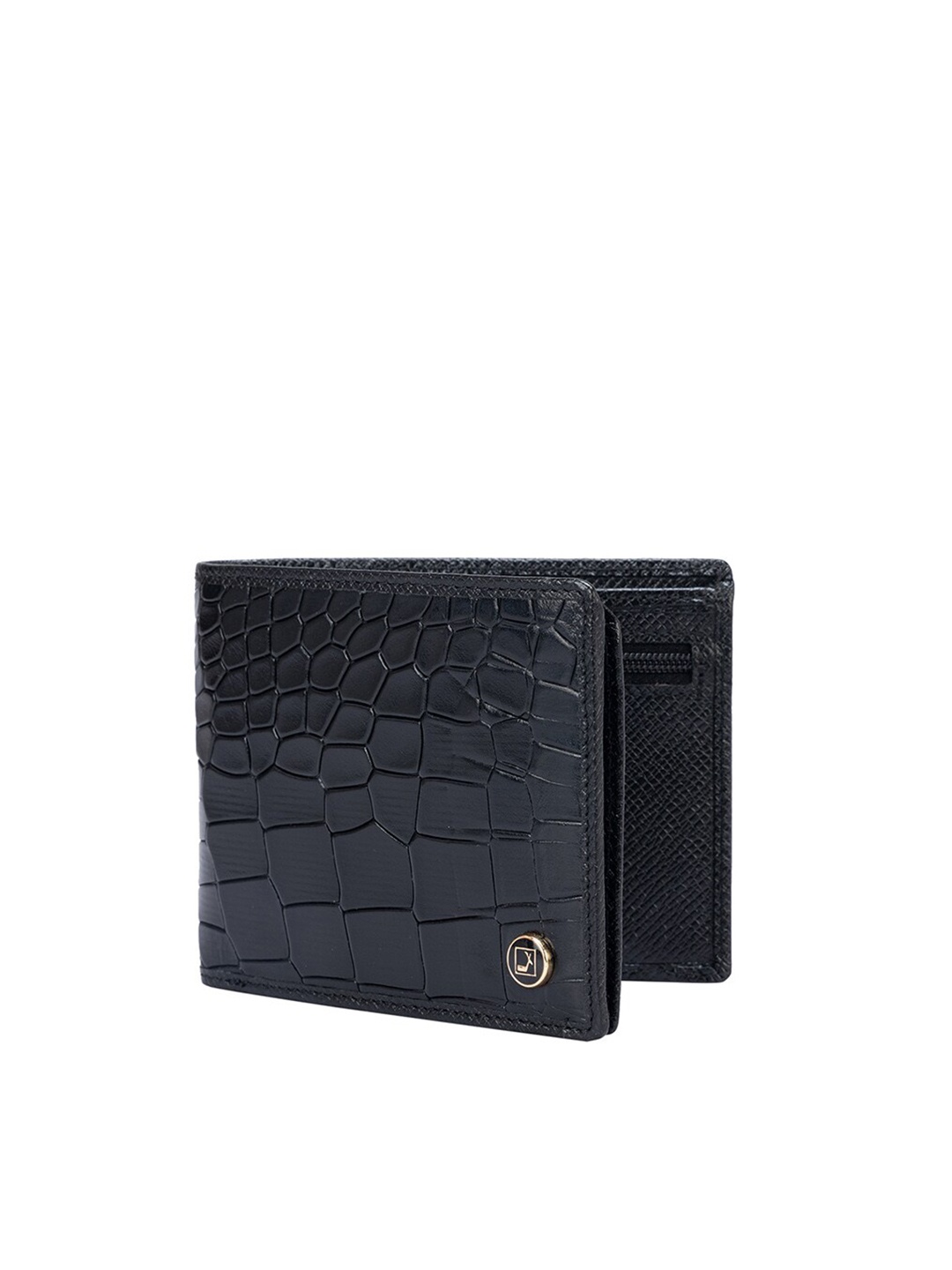 

Da Milano Men Textured Leather Two Fold Wallet, Black