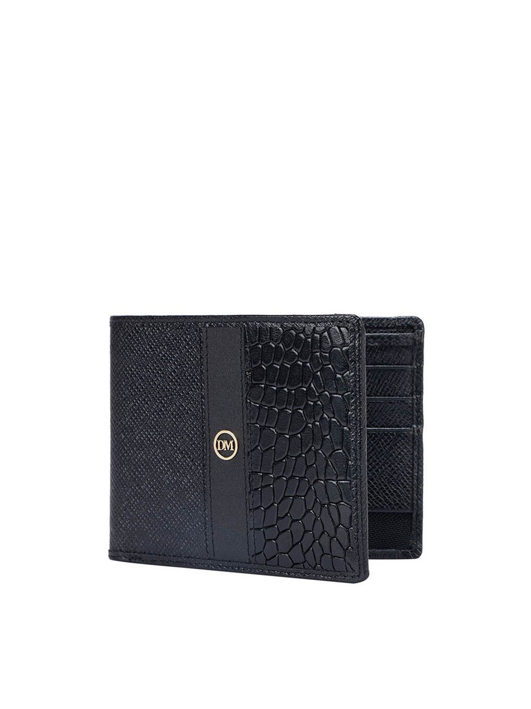 

Da Milano Men Textured Leather Two Fold Wallet, Black